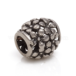 304ステンレススチールヨーロピアンビーズ  大穴ビーズ  花とバレル  アンティークシルバー  10.5~11x11mm  穴：5mm&nbsp;STAS-G228-13AS