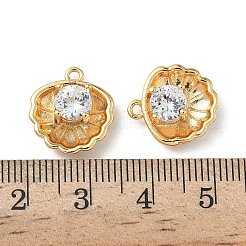 真鍮マイクロパヴェキュービックジルコニアシェルシェイプチャーム  ニッケルフリー  18KGP本金メッキ  透明  15x14x5mm  穴：1.5mm&nbsp;KK-Z136-56G-01
