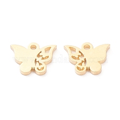 304ステンレススチールチャーム  レーザー切断  蝶  ゴールドカラー  8x10x1mm  穴：1.2mm&nbsp;X-STAS-I151-05G