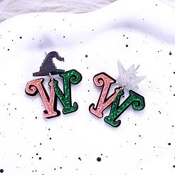 Серьги-гвоздики с акриловыми блестками и пудрой&nbsp;FS-WGC50DB-01