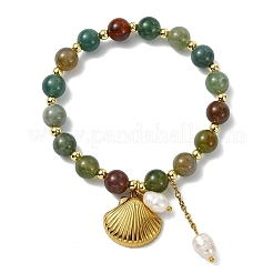 Indien perles naturelles rondes en agate s'étendent bracelets&nbsp;BJEW-JB14145-02