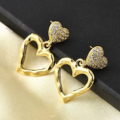 Полые латунные серьги-гвоздики с микропаве из прозрачных кубических цирконий&nbsp;EJEW-Z099-02G-02