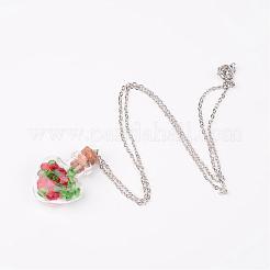 Collane con pendente a forma di bottiglia di vetro con cuore e orecchini pendenti&nbsp;SJEW-JS00883-02