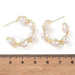Pendientes de botón de latón con perlas de plástico&nbsp;KK-CBAD851-37G