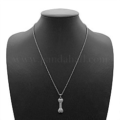 女性用ボーン304ステンレススチールラインストーンペンダントネックレス  ステンレス鋼色  19.69インチ（50cm）&nbsp;RR3458-3