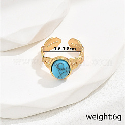 Кольцо-манжета из нержавеющей стали в винтажном стиле с овальным синтетическим бирюзовым покрытием для подарка на праздник QB7090