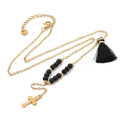 Ожерелья с подвеской-крестом из нержавеющей стали золотистого тона 304 NJEW-A032-02G-02
