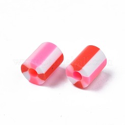 手作り樹脂粘土ビーズ  3トーン  コラム  濃いピンク  5x2.5~6.5mm  穴：1.8mm&nbsp;CLAY-N011-50A-12