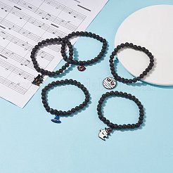 Круглый эластичный браслет из натуральной лавы с бусинами и эмалевыми подвесками на Хэллоуин BJEW-JB08331