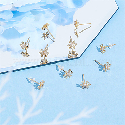 6 paire de boucles d'oreilles à tige en forme de flocon de neige en oxyde de zirconium transparent&nbsp;EJEW-BC0001-15