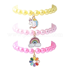 3шт 3 цвета АБС пластик имитация жемчуга тянущиеся браслеты&nbsp;BJEW-JB11585