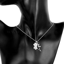 Colliers à pendentif fleur en laiton plaqué couleur argent pour femme&nbsp;NJEW-BB00681