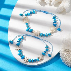2 braccialetti da donna con perline intrecciate in turchese sintetico e magnesite naturale in 2 stili&nbsp;BJEW-JB10202