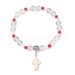 Браслеты с подвесками-крестиками из синтетической бирюзы BJEW-JB12190-02