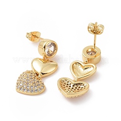 Прозрачные серьги-гвоздики с двойным сердечком из кубического циркония EJEW-C008-07G