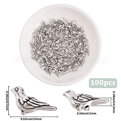 チベットスタイルの合金ビーズ100個。  鳥  アンティークシルバー  7x14x4.5mm  穴：1mm&nbsp;TIBEP-PA0001-01C