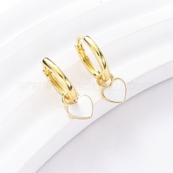 Серьги-кольца из латуни с эмалью в форме сердца EJEW-Q048-02G