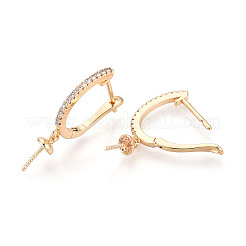 Фурнитура для сережек-колец в форме арки с микропаве из прозрачного кубического циркония из латуни KK-T076-82G