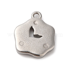 304ステンレスペンダント  ステンレス鋼色  フィッシュテール模様  フラットラウンド  17x14x2.5mm  穴：1.6mm&nbsp;STAS-D049-03B