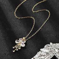Латунный микропаве кубический прозрачный цирконий бабочка кулон ожерелья для женщин&nbsp;NJEW-S448-06G