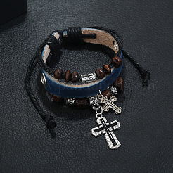 Bracciali multifilo in cordino di pelle per donna uomo&nbsp;WGAECCB-06