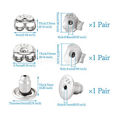3 пара 3-х стильных фрикционных гаек из стерлингового серебра с родиевым покрытием STER-TA0001-09