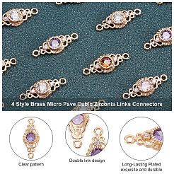 24 шт. 4 стильные латунные микро паве кубического циркония звенья соединители&nbsp;KK-PH0002-38