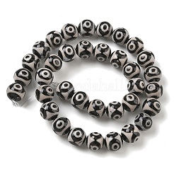 チベット風ジービーズ連売り  天然染めの瑪瑙ビーズ  ラウンド  ブラック  片目  4mm  穴：10mm  約1個/連  38（14.96''センチメートル）&nbsp;GG-CBA3DA1-06