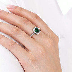 Прямоугольные кольца из стерлингового серебра со стеклянными вставками для женщин QC5698-2