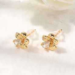 Серьги-гвоздики в форме цветка с микропаве из прозрачных кубических цирконий из латуни EJEW-C158-17A-G