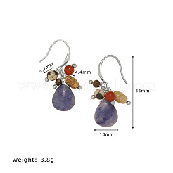 Серьги-подвески в форме капли из нержавеющей стали 304 и синего авантюрина&nbsp;FS-WG432C7-02