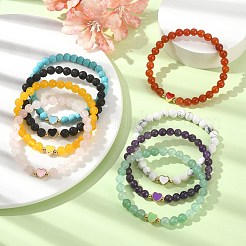 Braccialetti elasticizzati con perline rotonde con pietre preziose naturali e sintetiche&nbsp;BJEW-JB09881