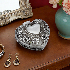 Cajas de almacenamiento de joyas de aleación con forma de corazón de flores vintage para baratijas&nbsp;CON-WH0095-243