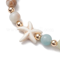 Pulseras de cuentas trenzadas con cuentas redondas de amazonita de flores naturales&nbsp;BJEW-JB10692-01