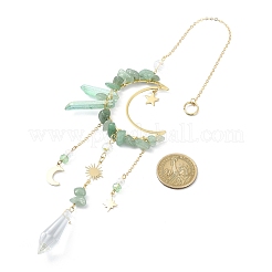 Chips d'aventurine verte naturelle et décorations de pendentif de lune en laiton&nbsp;HJEW-TA00066-02