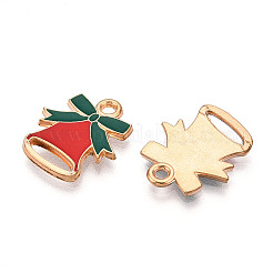 メッキ合金エナメルチャームラック  カドミウムフリー＆ニッケルフリー＆鉛フリー  ライトゴールド  クリスマス鐘  レッド  18x15x4mm  穴：1.8mm＆1.2mm&nbsp;X-ENAM-N055-153