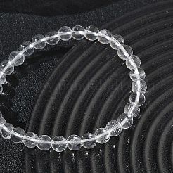 Braccialetti elasticizzati con perline rotonde di cristallo di quarzo naturale&nbsp;GG-CBA12F1-02B-12