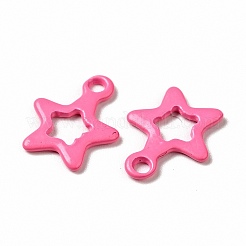 スプレー塗装された201ステンレススチールチャーム  スターのチャーム  ショッキングピンク  10.5x9x1mm  穴：1.2mm&nbsp;STAS-G304-29D