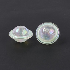 UVメッキレインボー虹色アクリルビーズ  惑星  アクアマリン  22.5x15mm  穴：3.5mm&nbsp;PACR-M003-11I
