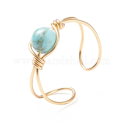 Anello polsino aperto con perline turchesi sintetico&nbsp;RJEW-TA00041-04