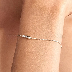 S925 браслеты из стерлингового серебра с плоскими круглыми звеньями и прозрачным кубическим цирконием PB1196-2