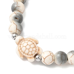 Синтетические бирюзовые круглые и черепаховые бусины&nbsp;BJEW-JB12340-02