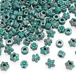 100個5スタイルチベットスタイルアロイビーズ  アンティークブロンズ＆ブルーパティナ  6~8.5x6~7.5x3.5~6mm  穴：1.2~2.5mm  20個/スタイル&nbsp;FIND-TA0010-99ABG