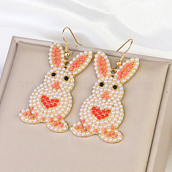 Пасхальные серьги-подвески в виде кролика из цинкового сплава и пластика с имитацией жемчуга.&nbsp;FS-WG041E6-01