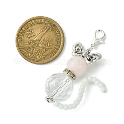 Подвески из натурального розового кварца и стекла в форме кошки HJEW-TA00197