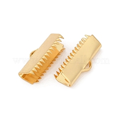 304ステンレススチールリボンカシメエンドパーツ  長方形  18KGP本金メッキ  9x20mm  穴：4x1mm&nbsp;STAS-E471-05M-G