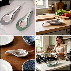 陶器の食器置き  台所用品ホルダー  スプーン用  取鍋  トング  ホワイト  232x98.5x25.5mm  内径：143.5x92mm&nbsp;PR-FZC5170-02