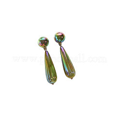 ティアドロップ型樹脂ダングルスタッドピアス  オリーブドラブ  70x16mm&nbsp;WGCAAC8-01