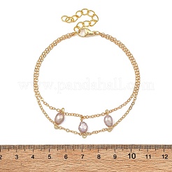 Armbänder aus Messingkabelketten und doppellagigen Armbändern mit natürlichen Süßwasserzuchtperlen für Damen&nbsp;BJEW-JB14135-01