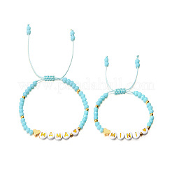 2-teiliges Muttertags-Armband-Set aus Harz und Glas mit Mama-Motiv und Mini-Perlen&nbsp;WGEEE28-02
